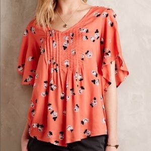Anthropologie Maeve | Coral Floral Flutter Top